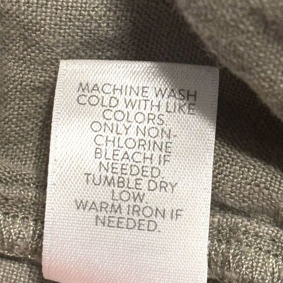 J. Jill Pure Jill L yarn-dyed linen pants olive color stretch waist w pockets - Picture 8 of 9